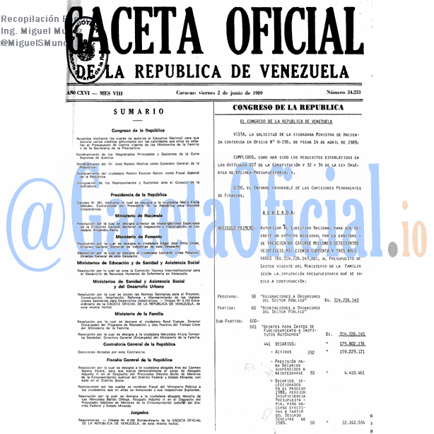 Gaceta Oficial 34233 del 2 Junio 1989