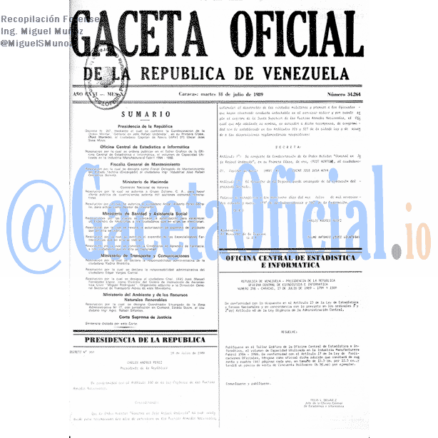 Gaceta Oficial 34264 del 18 Julio 1989