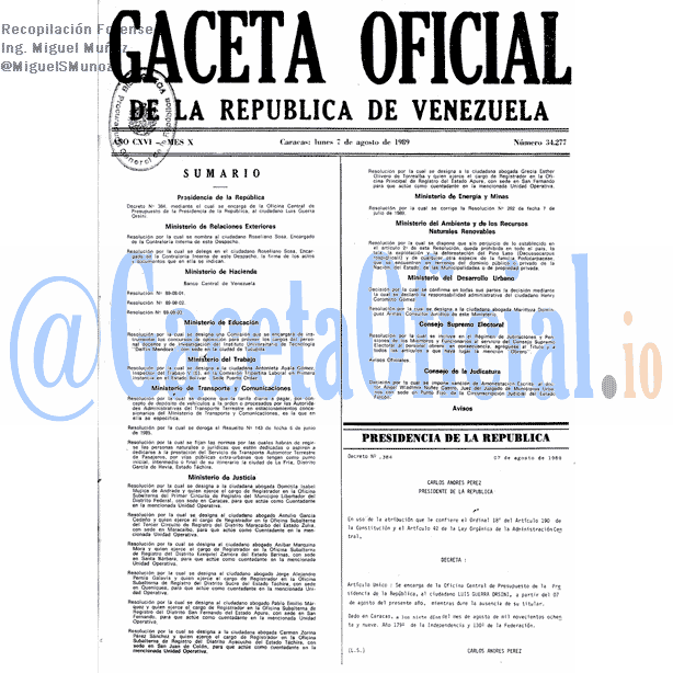 Gaceta Oficial 34277 del 7 Agosto 1989