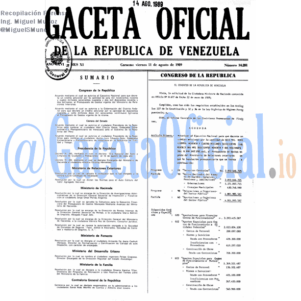 Gaceta Oficial 34281 del 11 Agosto 1989