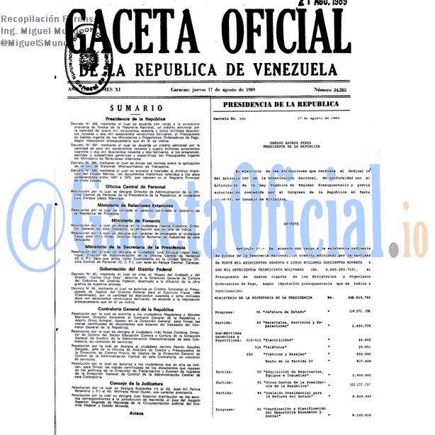 Gaceta Oficial 34285 del 17 Agosto 1989