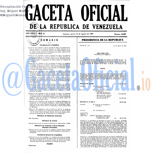 Gaceta Oficial 34290 del 24 Agosto 1989