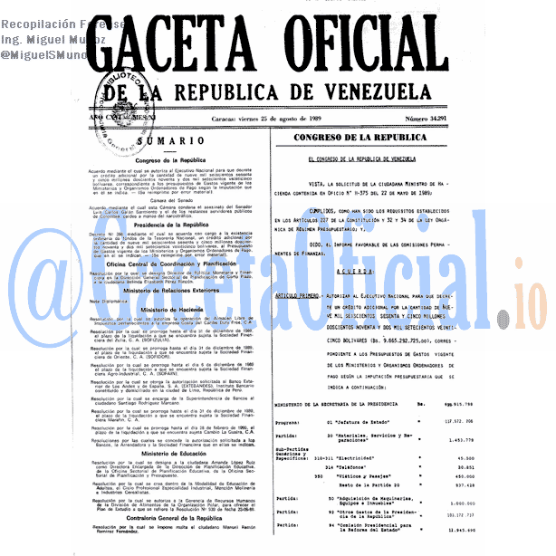 Gaceta Oficial 34291 del 25 Agosto 1989