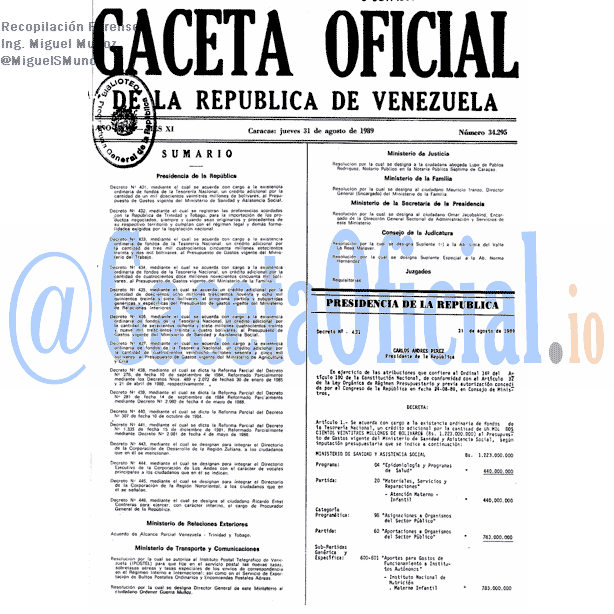 Gaceta Oficial 34295 del 31 Agosto 1989