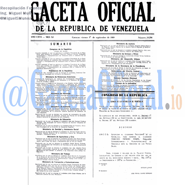 Gaceta Oficial 34296 del 1 Septiembre 1989