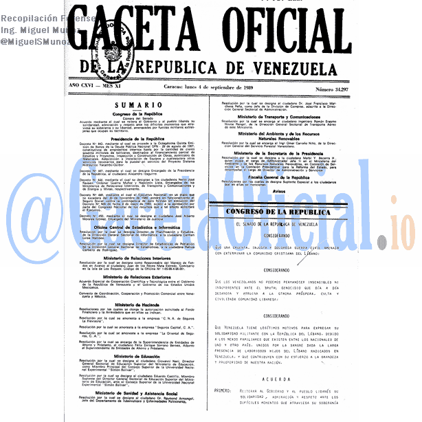 Gaceta Oficial 34297 del 4 Septiembre 1989