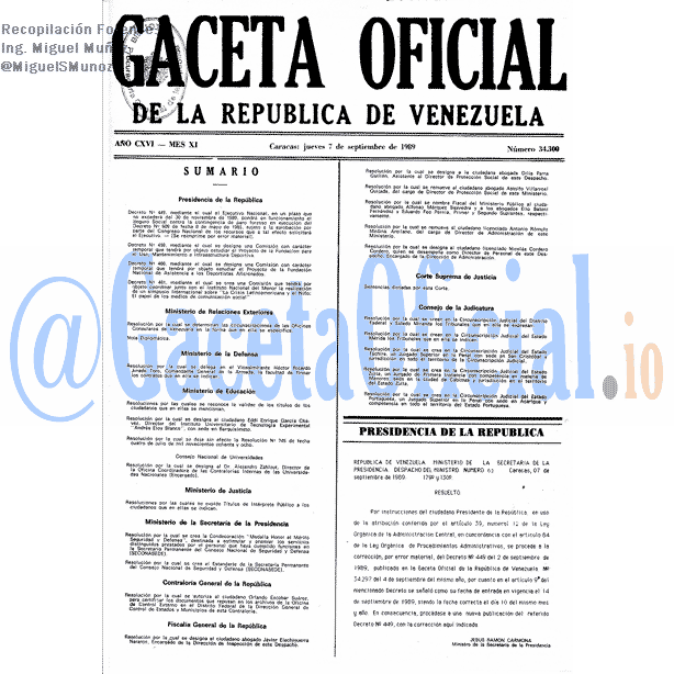 Gaceta Oficial 34300 del 7 Septiembre 1989