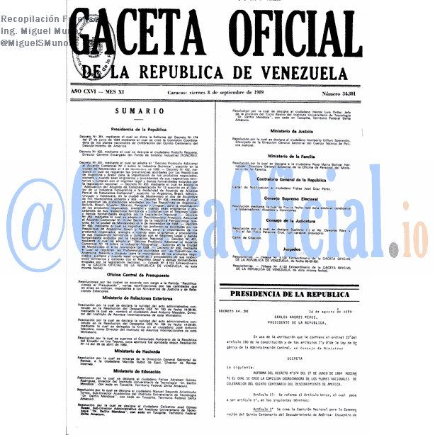 Gaceta Oficial 34301 del 8 Septiembre 1989