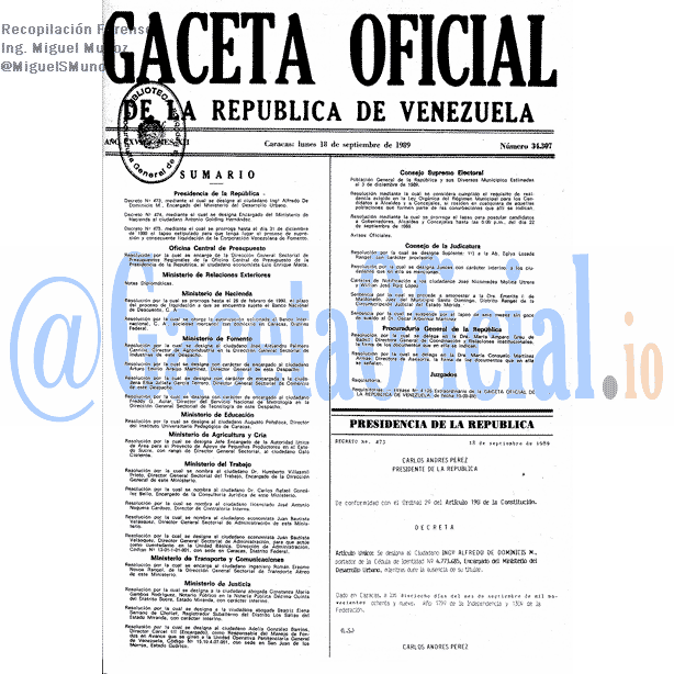 Gaceta Oficial 34307 del 18 Septiembre 1989
