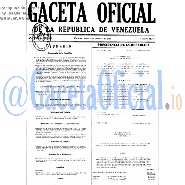 Gaceta Oficial 34317 del 2 Octubre 1989