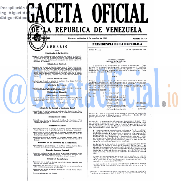 Gaceta Oficial 34319 del 4 Octubre 1989