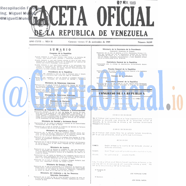 Gaceta Oficial 34349 del 17 Noviembre 1989