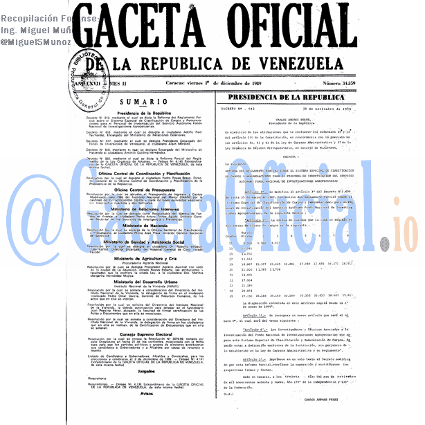 Gaceta Oficial 34359 del 1 Diciembre 1989