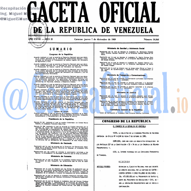 Gaceta Oficial 34363 del 7 Diciembre 1989
