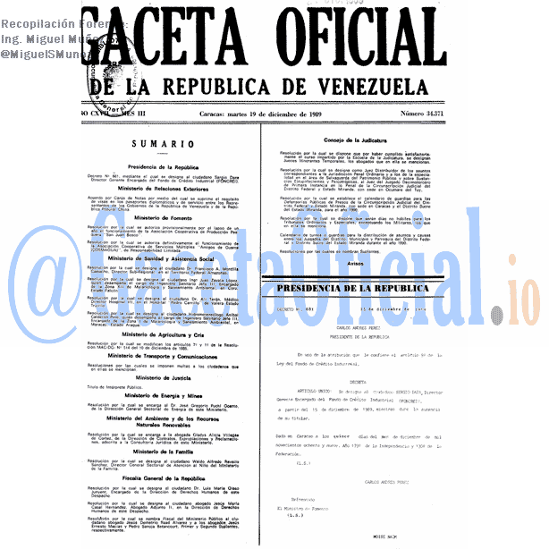 Gaceta Oficial 34371 del 19 Diciembre 1989