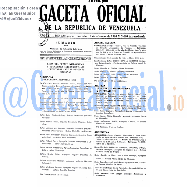 Gaceta Oficial 3440 del 19 Septiembre 1984