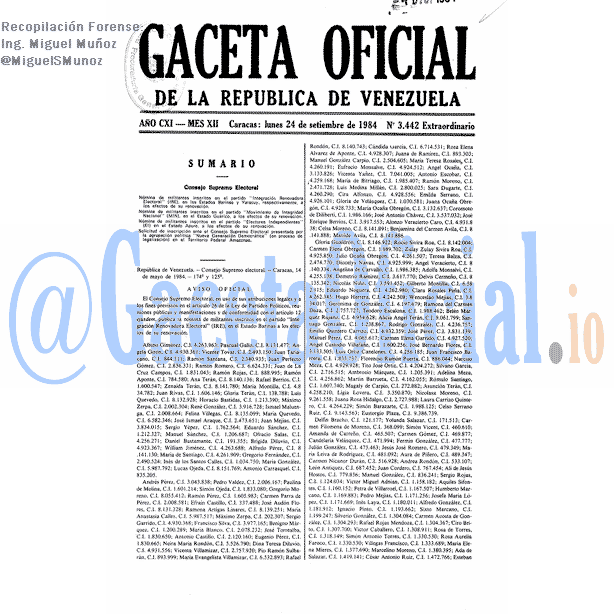 Gaceta Oficial 3442 del 24 Septiembre 1984
