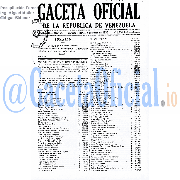 Gaceta Oficial 3492 del 3 Enero 1985