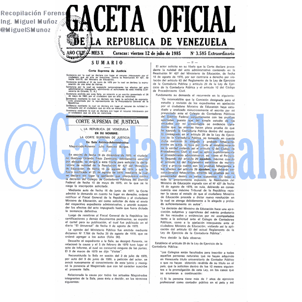 Gaceta Oficial 3585 del 12 Julio 1985
