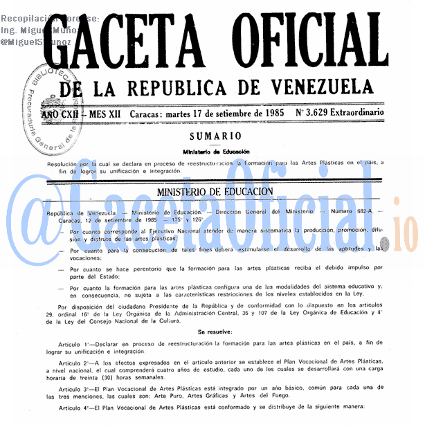 Gaceta Oficial 3629 del 17 Septiembre 1985