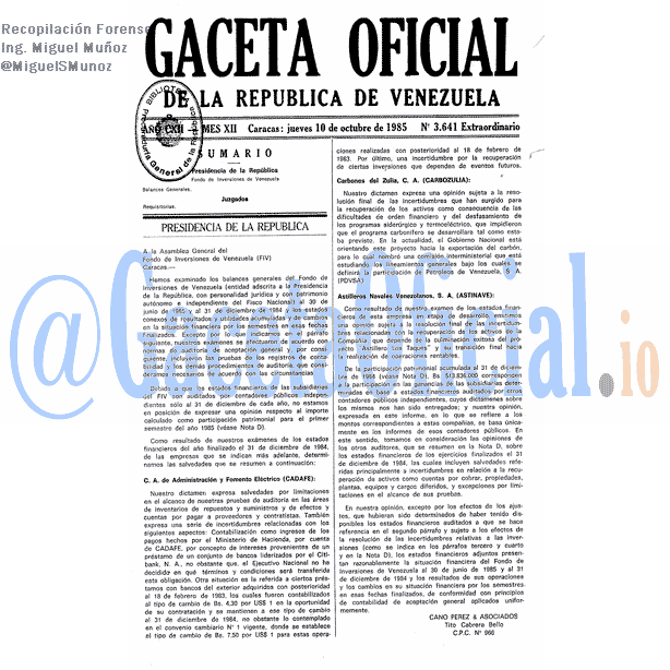 Gaceta Oficial 3641 del 10 Octubre 1985