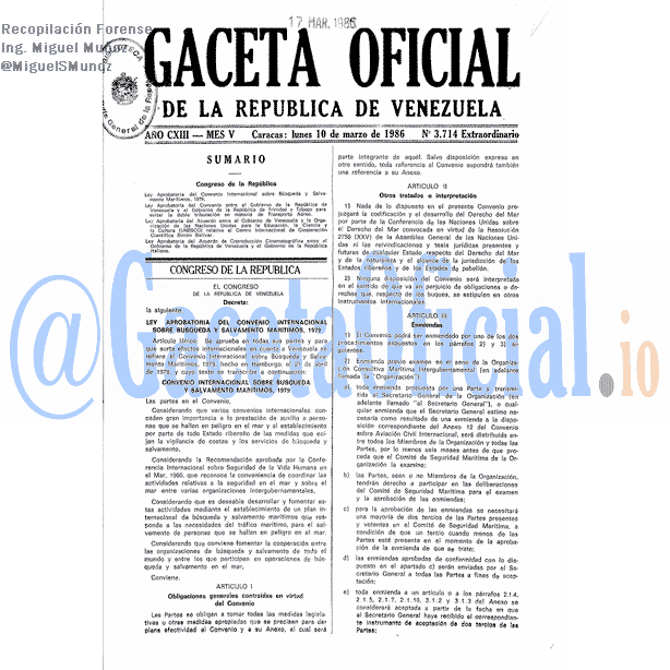 Gaceta Oficial 3714 del 10 Marzo 1986
