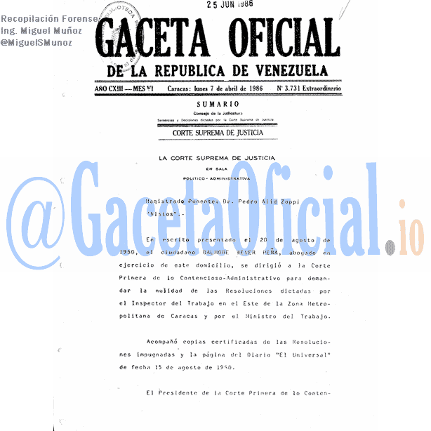 Gaceta Oficial 3731 del 7 Abril 1986