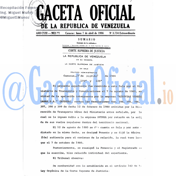 Gaceta Oficial 3734 del 7 Abril 1986