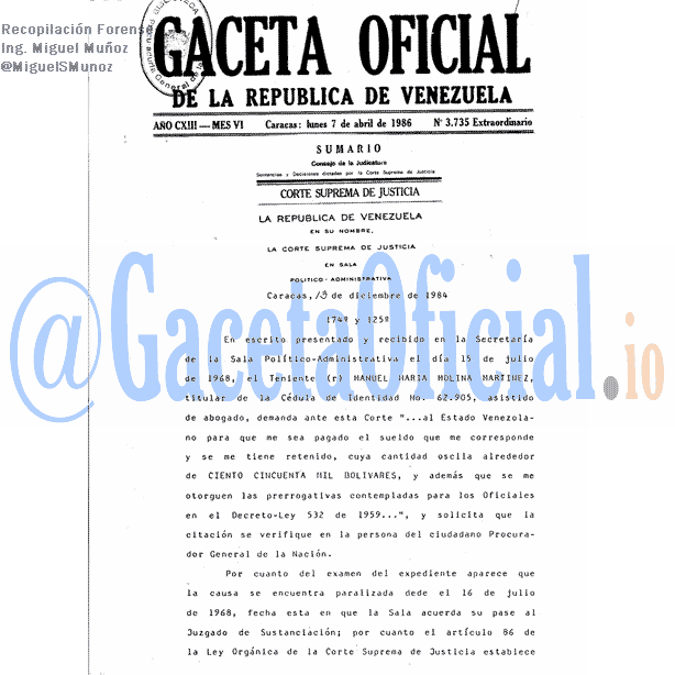 Gaceta Oficial 3735 del 7 Abril 1986