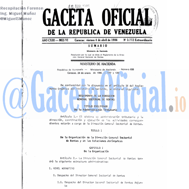Gaceta Oficial 3772 del 4 Abril 1986
