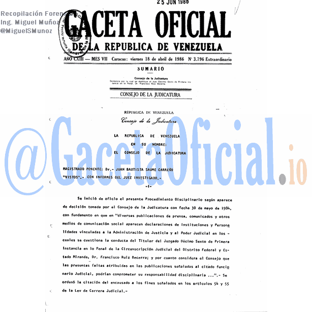 Gaceta Oficial 3796 del 18 Abril 1986