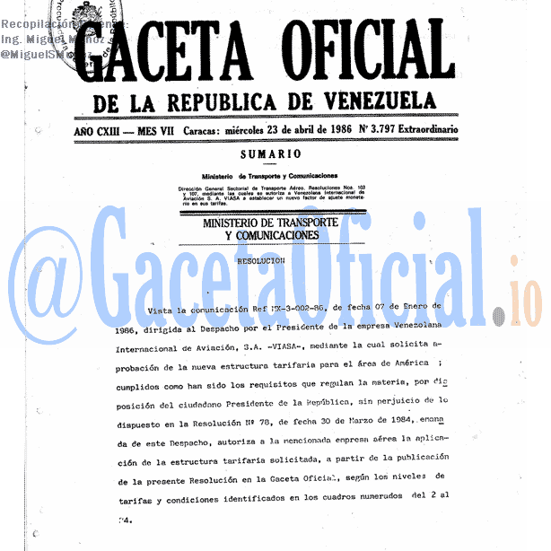 Gaceta Oficial 3797 del 23 Abril 1986