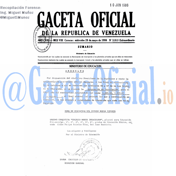 Gaceta Oficial 3813 del 28 Mayo 1986