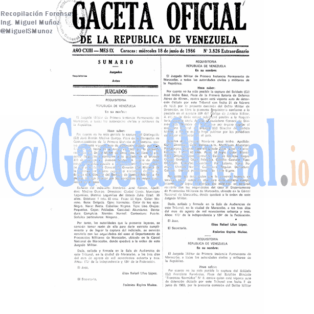 Gaceta Oficial 3826 del 18 Junio 1986