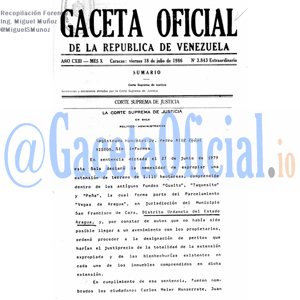 Gaceta Oficial 3843 del 18 Julio 1986