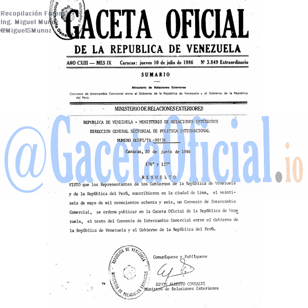 Gaceta Oficial 3849 del 10 Julio 1986