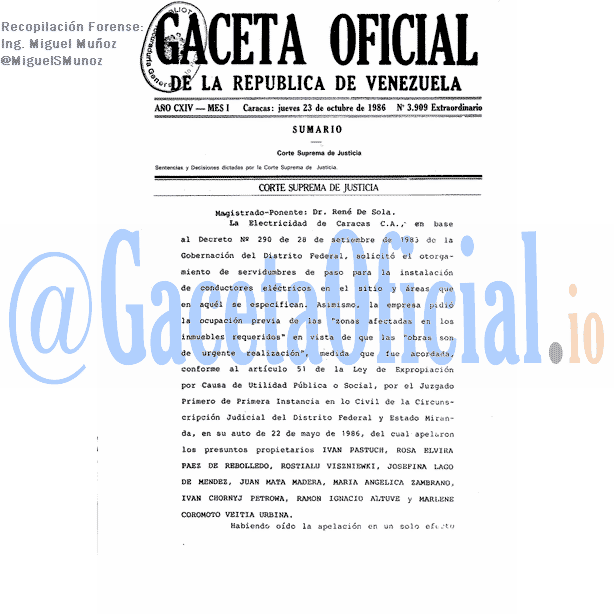 Gaceta Oficial 3909 del 23 Octubre 1986