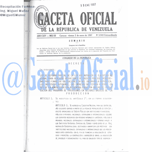 Gaceta Oficial 3949 del 2 Enero 1987
