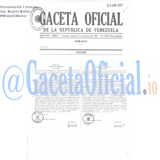 Gaceta Oficial 3966 del 27 Febrero 1987