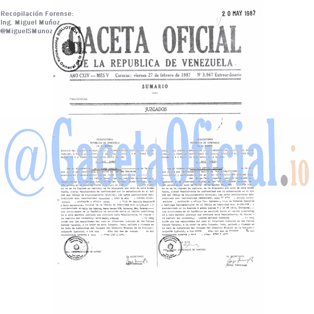 Gaceta Oficial 3967 del 27 Febrero 1987