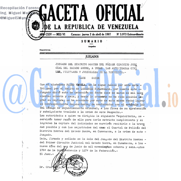 Gaceta Oficial 3973 del 2 Abril 1987