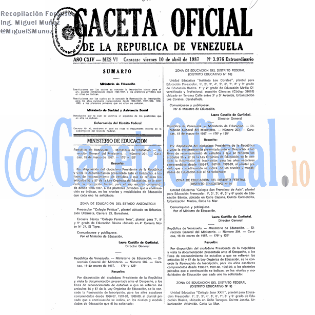 Gaceta Oficial 3976 del 10 Abril 1987
