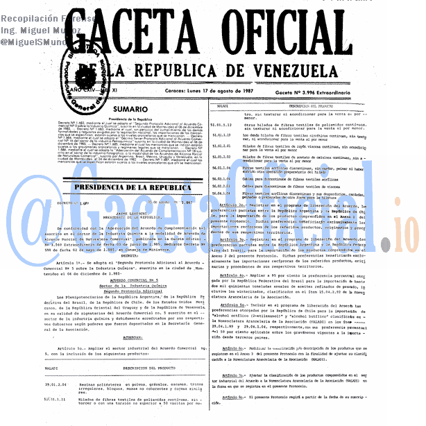 Gaceta Oficial 3996 del 17 Agosto 1987