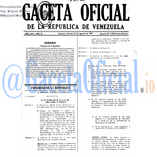 Gaceta Oficial 3998 del 21 Agosto 1987