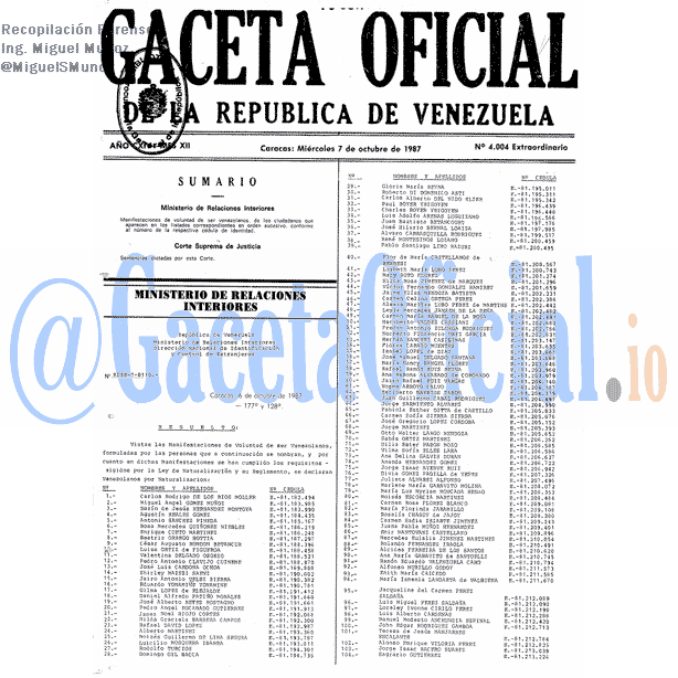 Gaceta Oficial 4004 del 7 Octubre 1987