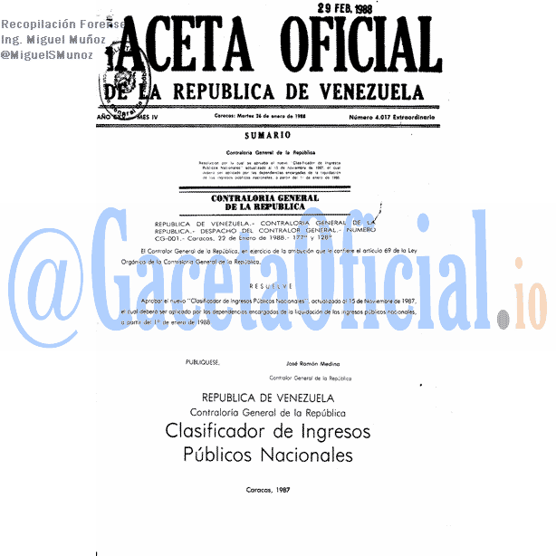 Gaceta Oficial 4017 del 26 Enero 1988