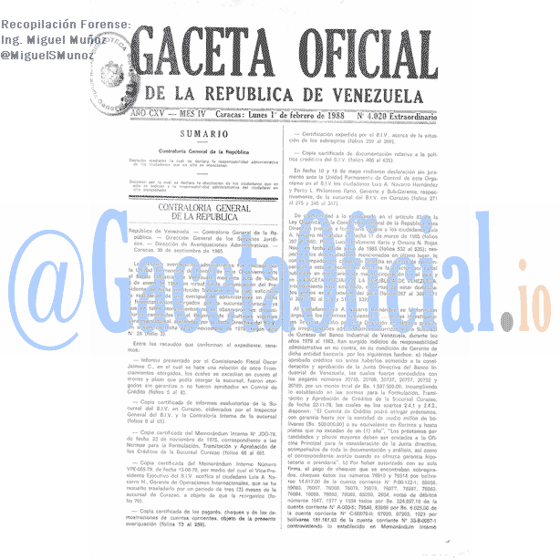 Gaceta Oficial 4020 del 1 Febrero 1988