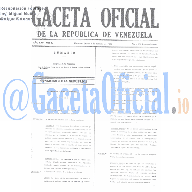 Gaceta Oficial 4021 del 4 Febrero 1988