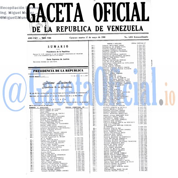 Gaceta Oficial 4031 del 17 Mayo 1988