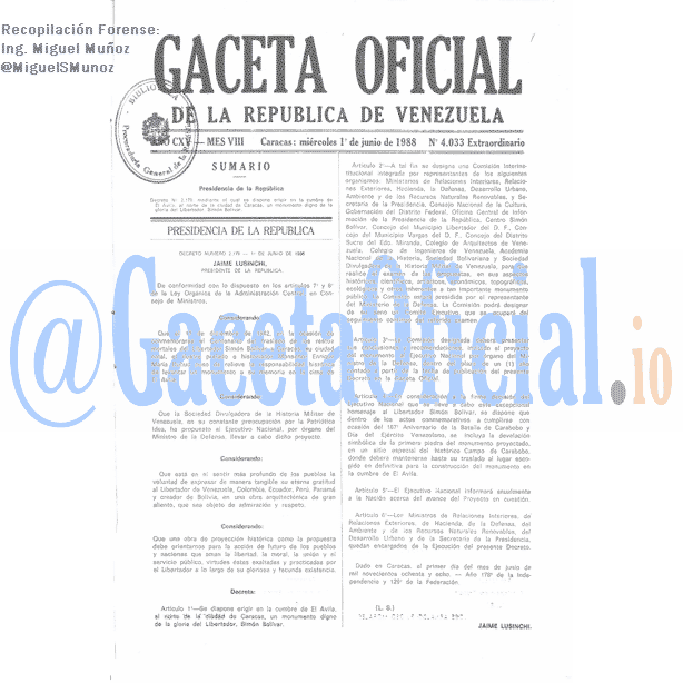 Gaceta Oficial 4033 del 1 Junio 1988